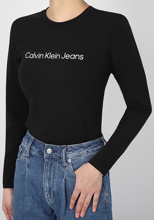 캘빈클라인 여성 티셔츠 기본 로고 슬림핏 긴팔 화이트,블랙 J217926