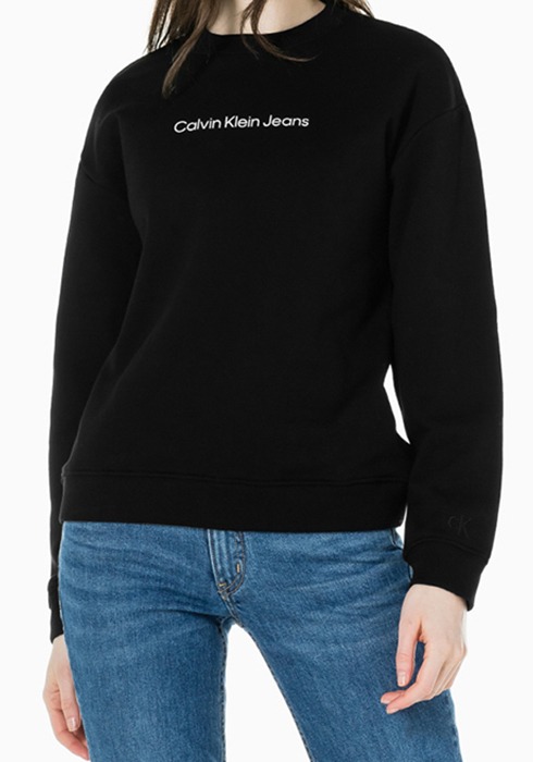 캘빈클라인 여성 맨투맨 스몰 로고 보이프렌드핏 스웨트 티셔츠 블랙,그레이 J219680