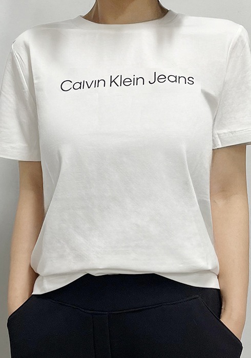 캘빈클라인 여성 티셔츠 기본 시그니처 로고 라운드넥 스트레이트 화이트 반팔티셔츠 J219146